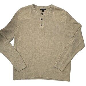 Banana Republic Heavy Knit Henley Sweater Ribbed Shoulder Beige Oatmeal XL